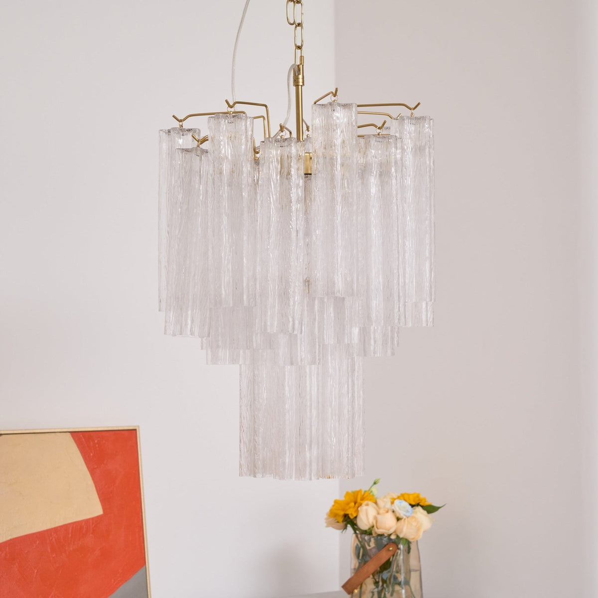 Celorora kroonluchter met heldere Murano-glasbuis, tiered modern