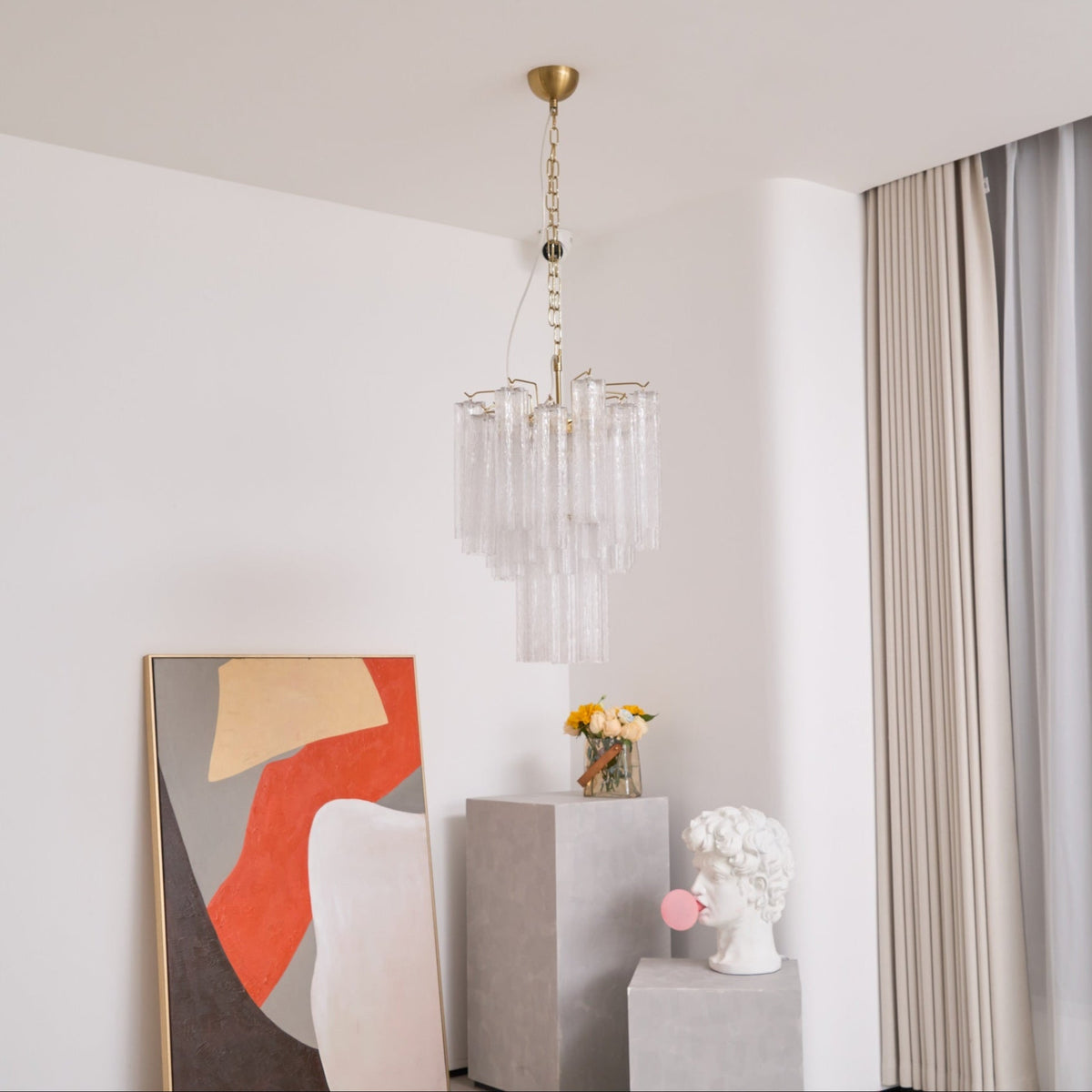 Celorora kroonluchter met heldere Murano-glasbuis, tiered modern