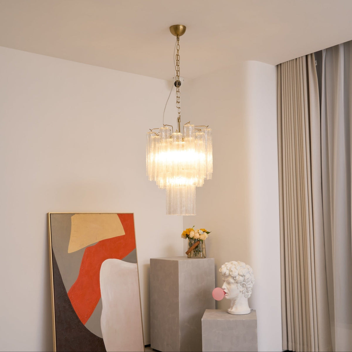 Celorora kroonluchter met heldere Murano-glasbuis, tiered modern