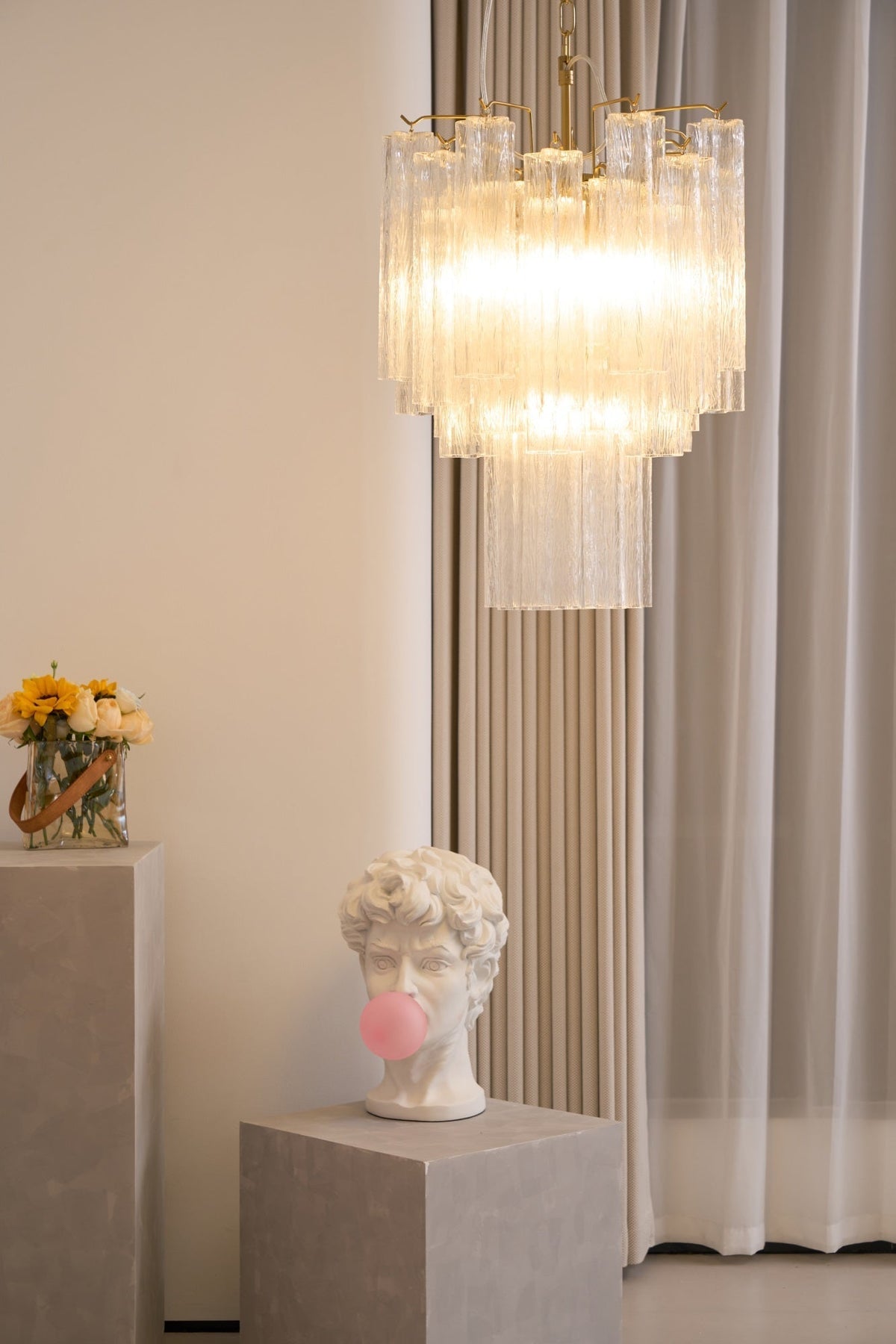 Celorora kroonluchter met heldere Murano-glasbuis, tiered modern