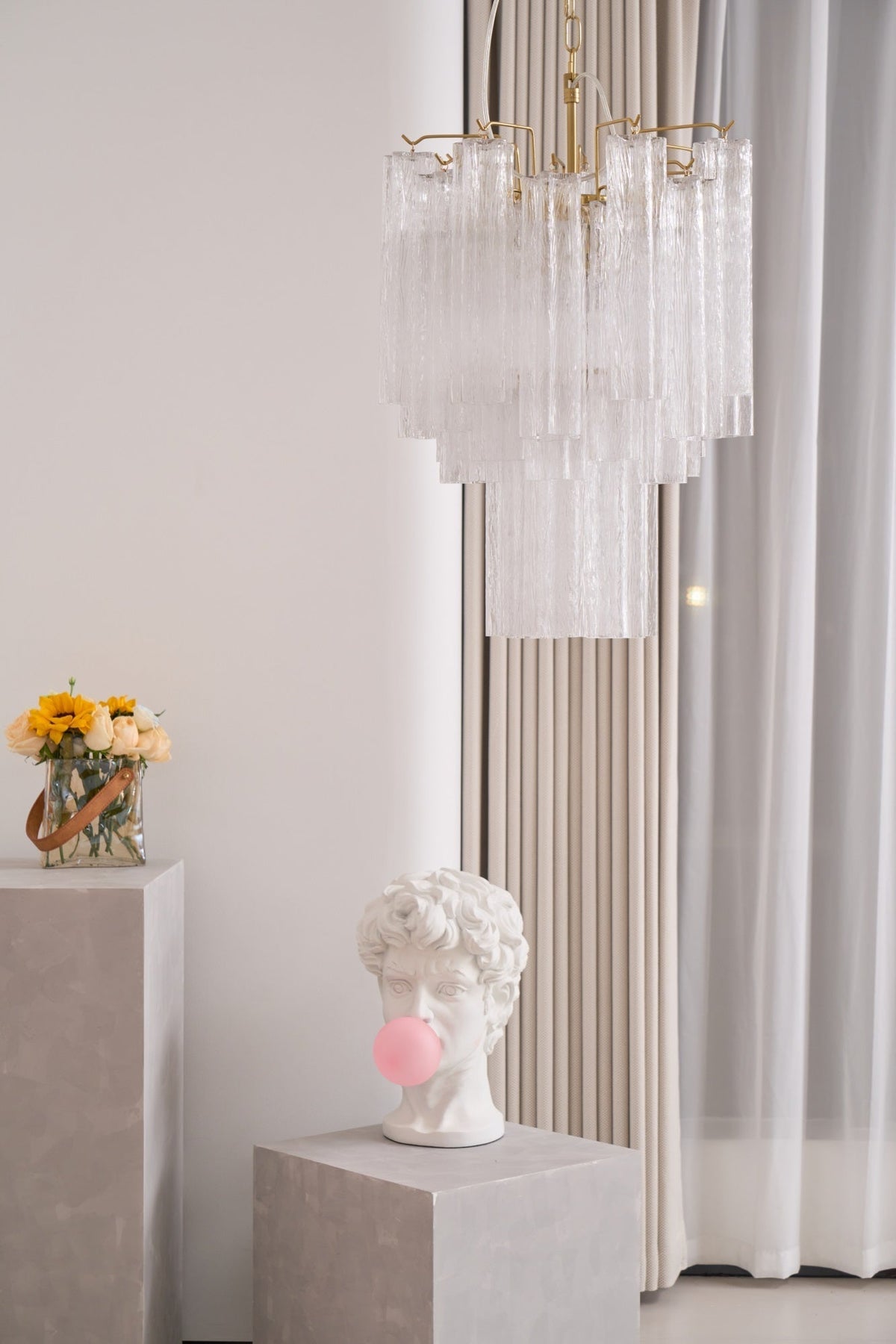 Celorora kroonluchter met heldere Murano-glasbuis, tiered modern