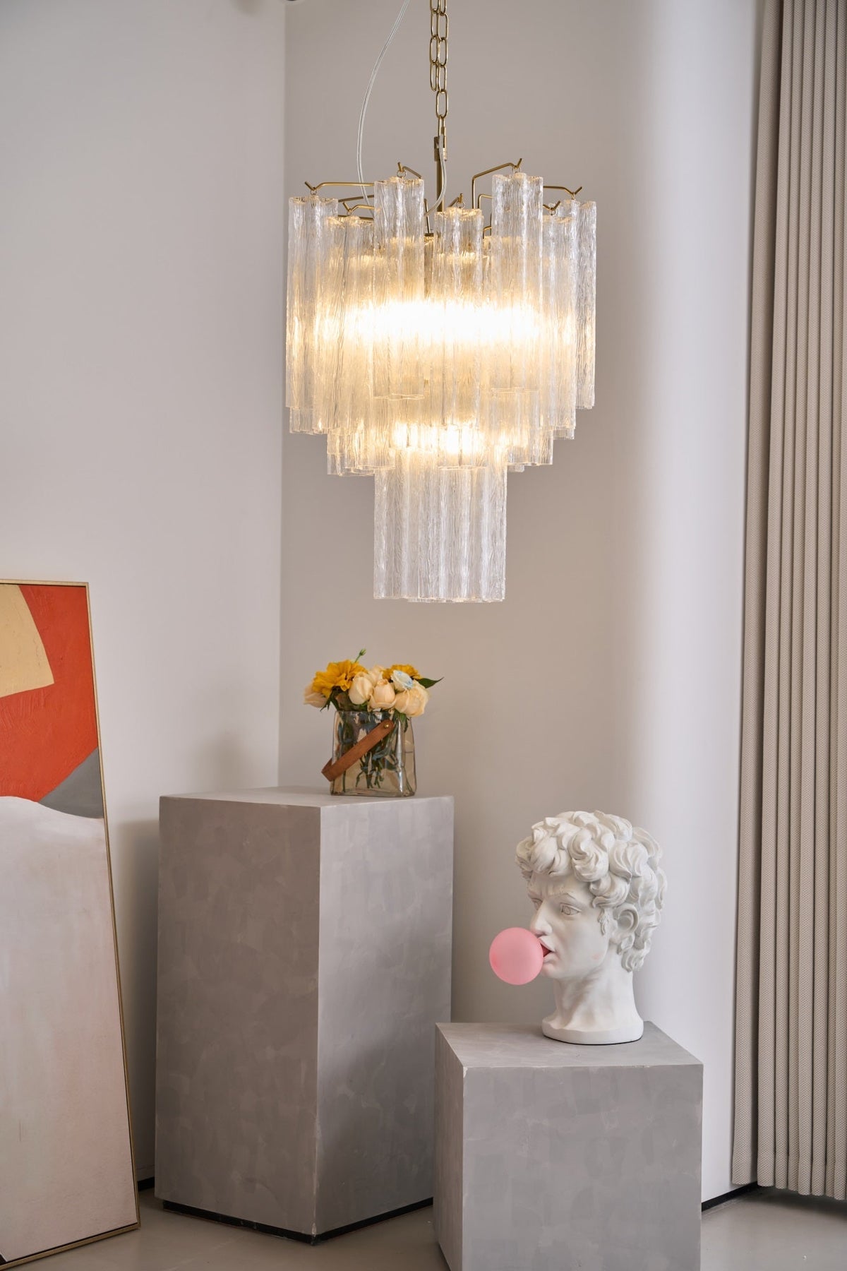 Celorora kroonluchter met heldere Murano-glasbuis, tiered modern