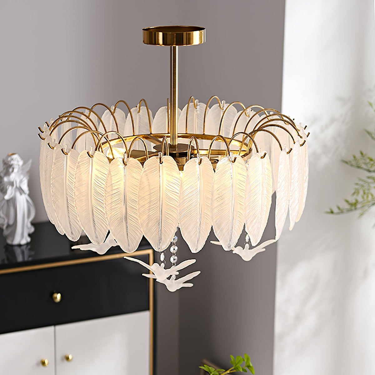 Eiriselle plafondlamp glasveer vogel elegant