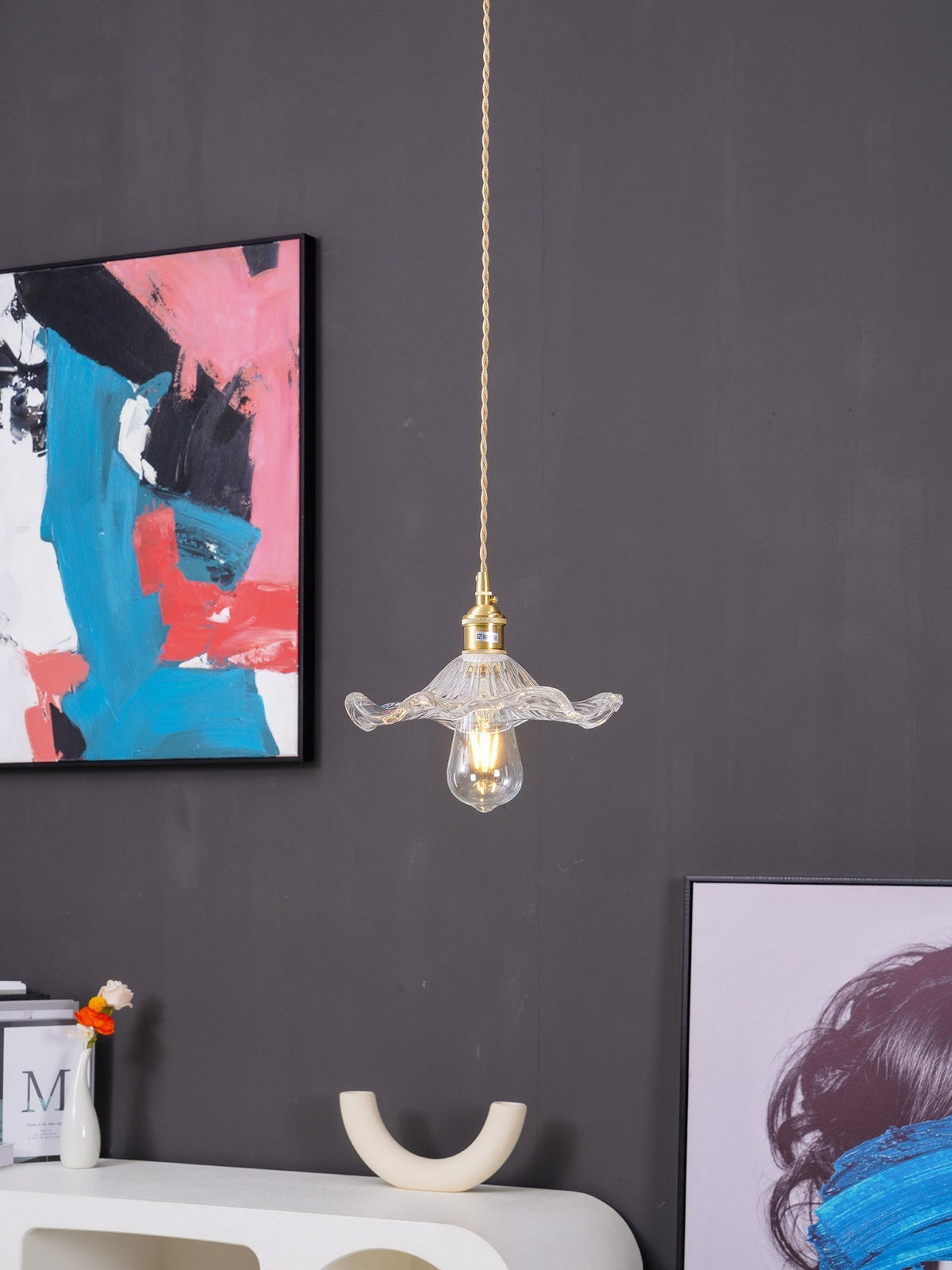 Lioralina Vintage hanglamp van messing en glas met goudkleurige afwerking en heldere kap