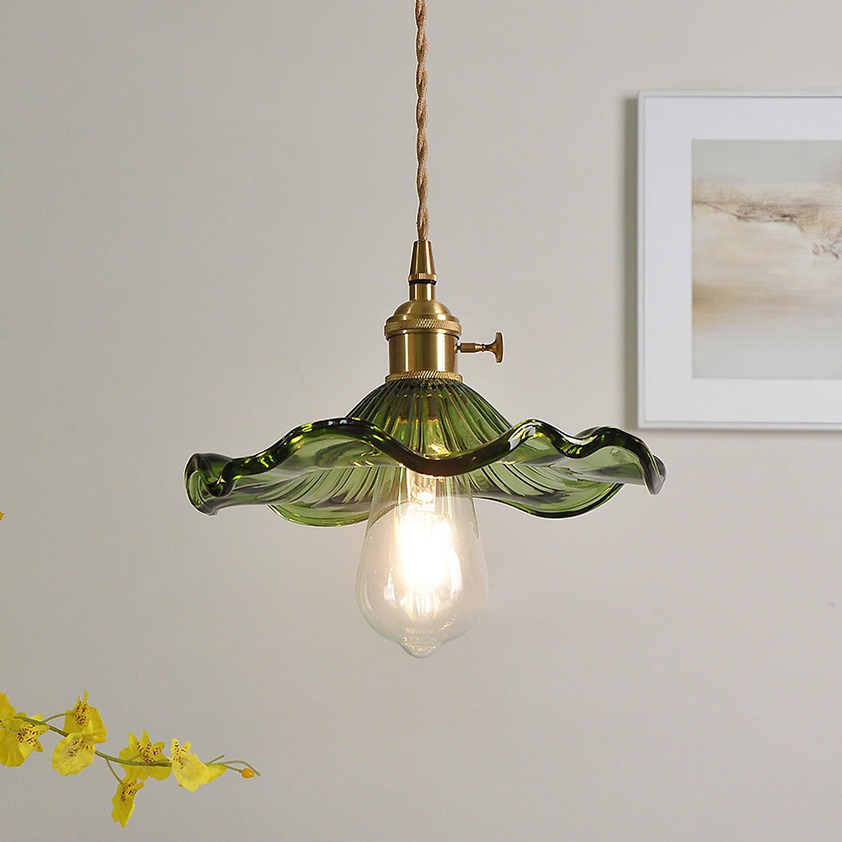 Lioralina Vintage hanglamp van messing en glas met goudkleurige afwerking en heldere kap