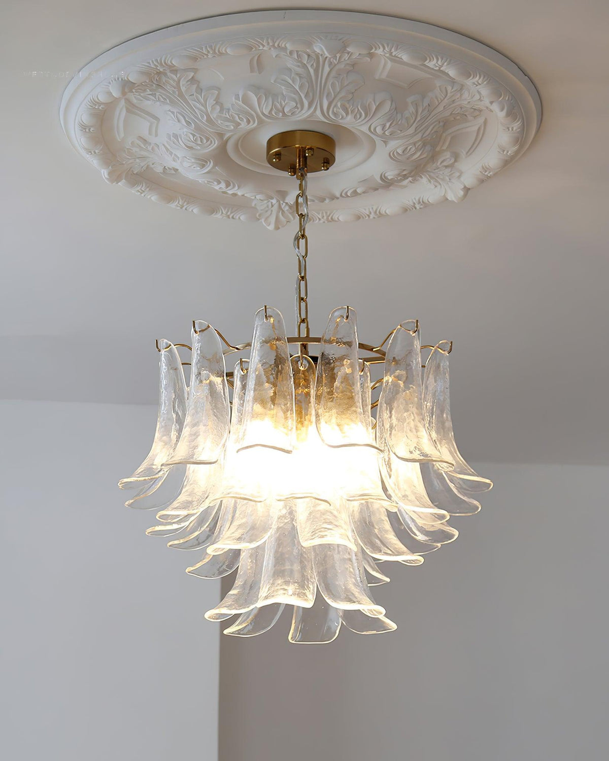 Elvess Kroonluchter Murano-glasblad Goudkleurig