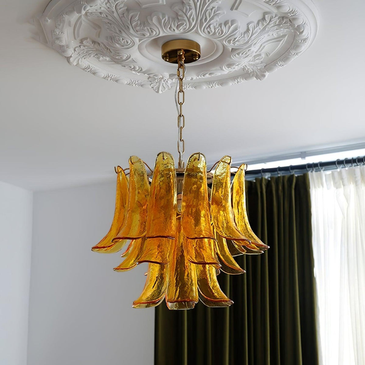 Elvess Kroonluchter Murano-glasblad Goudkleurig
