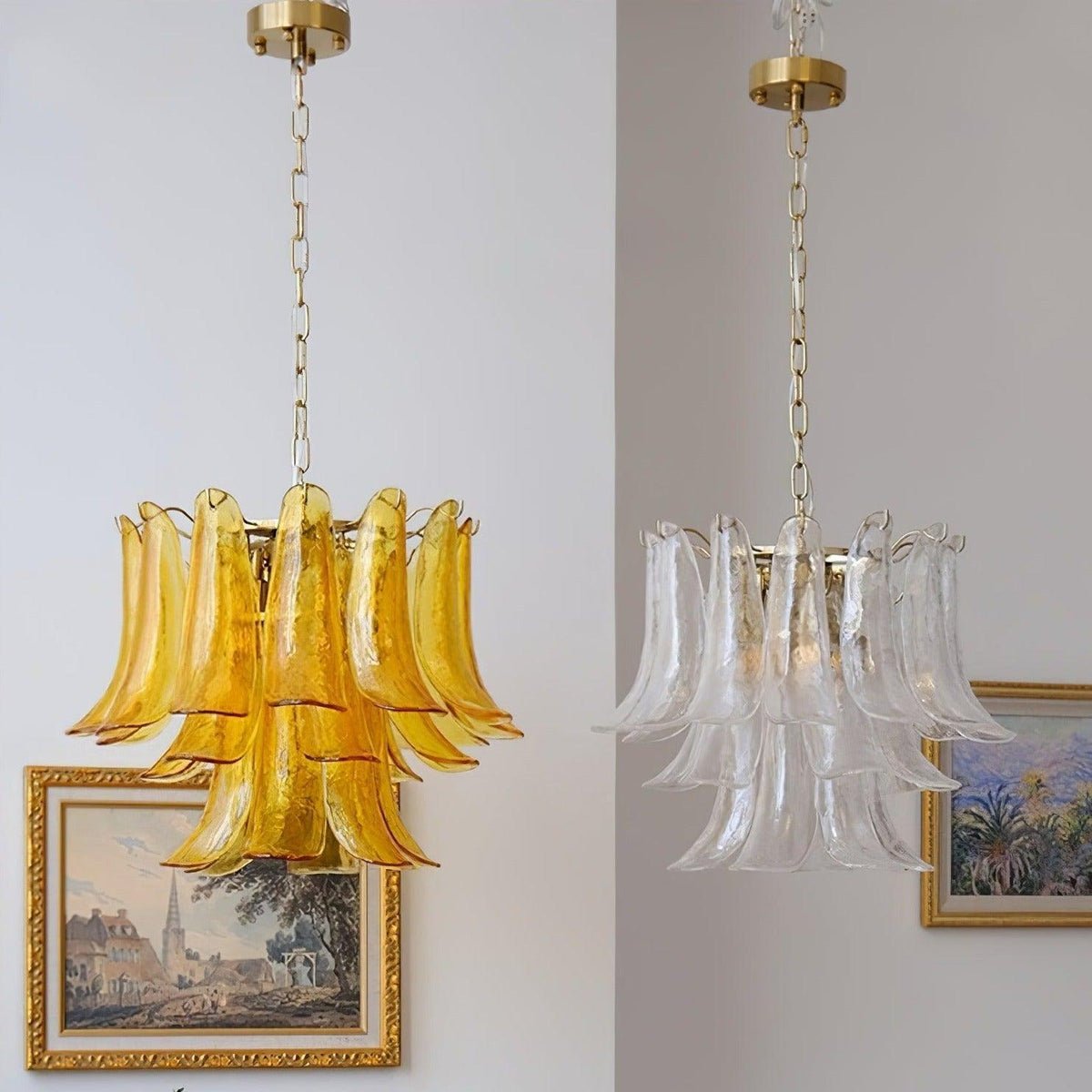 Elvess Kroonluchter Murano-glasblad Goudkleurig