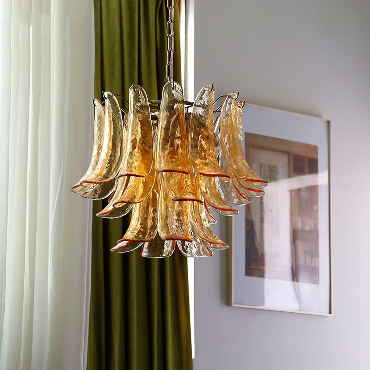 Elvess Kroonluchter Murano-glasblad Goudkleurig