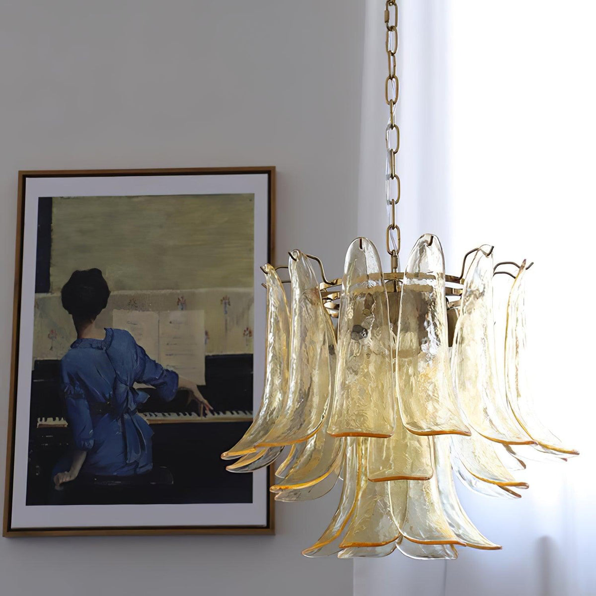 Elvess Kroonluchter Murano-glasblad Goudkleurig