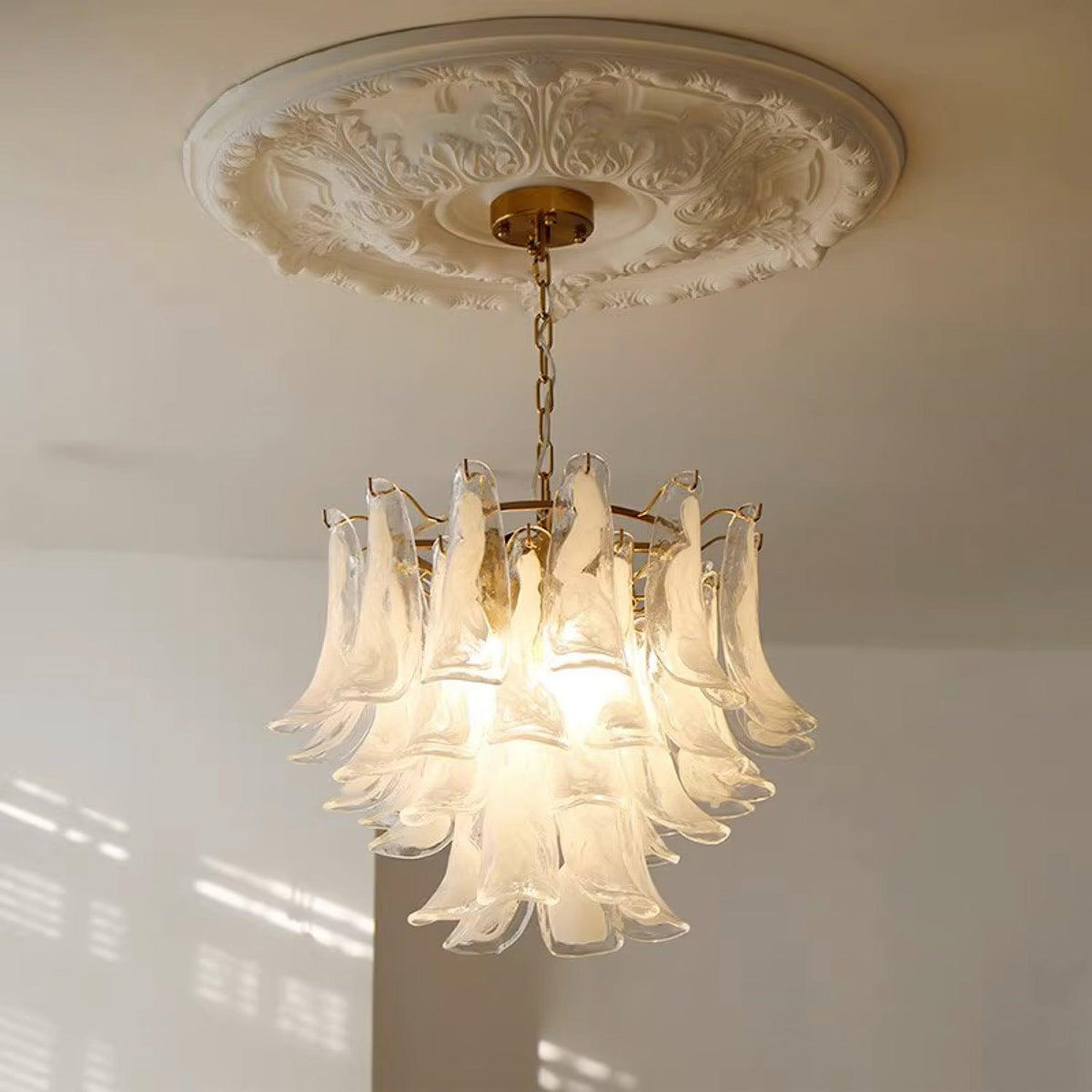 Elvess Kroonluchter Murano-glasblad Goudkleurig