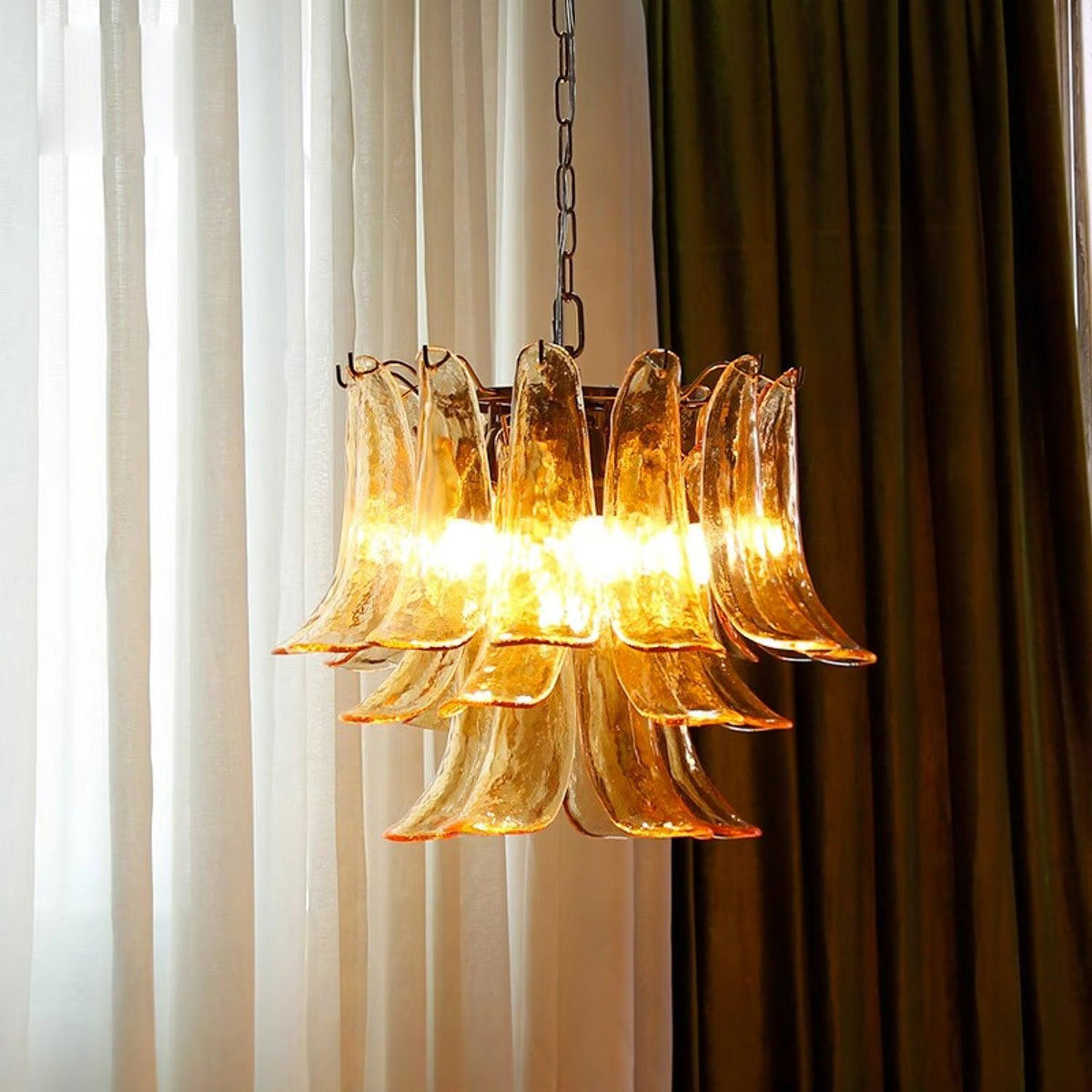 Elvess Kroonluchter Murano-glasblad Goudkleurig