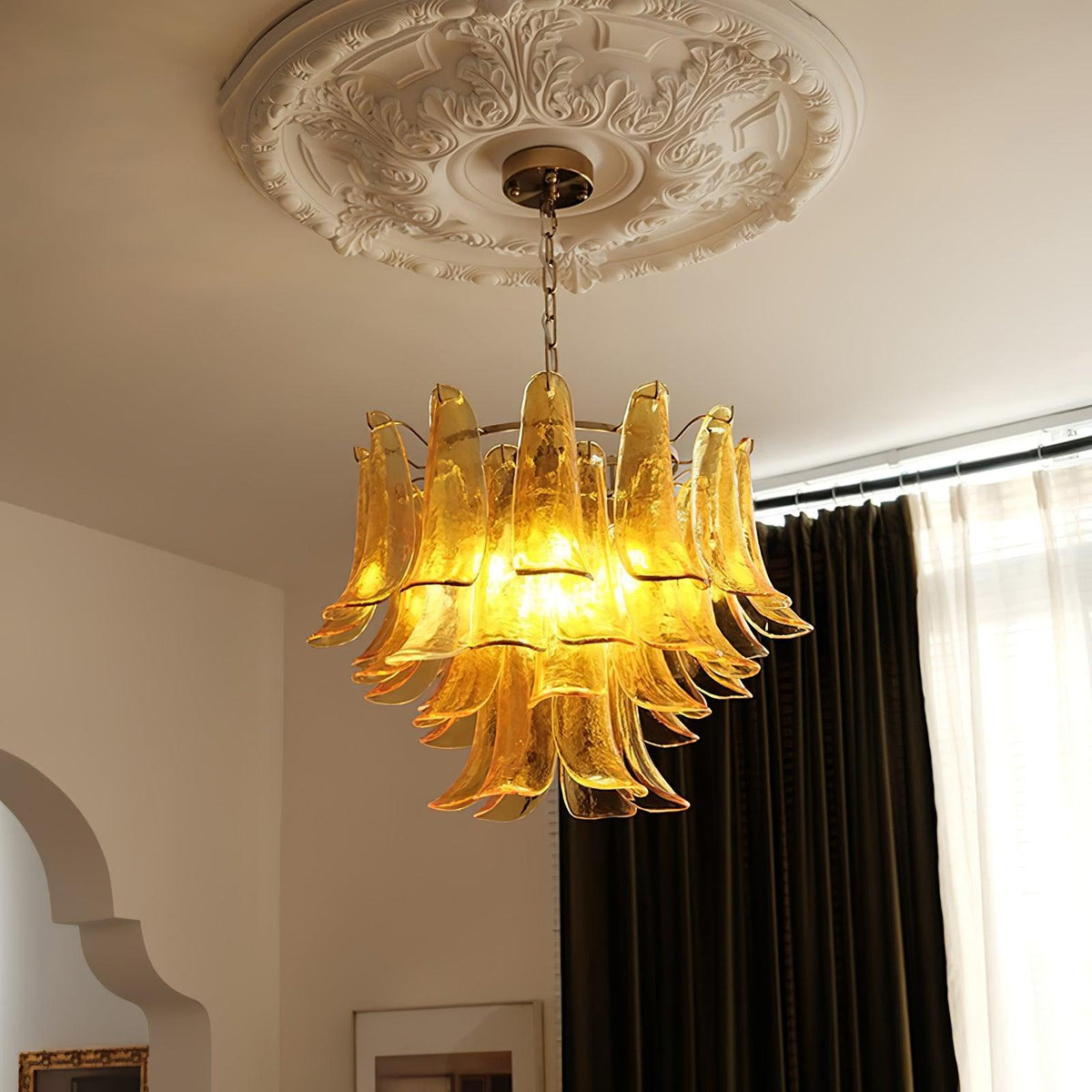 Elvess Kroonluchter Murano-glasblad Goudkleurig