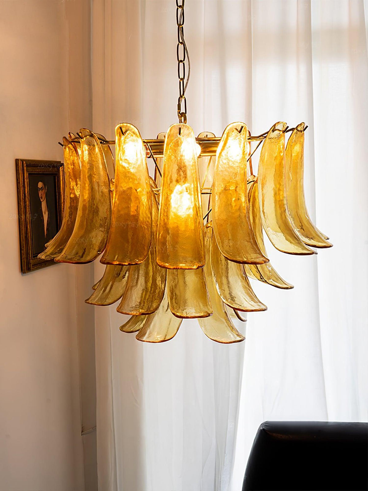 Elvess Kroonluchter Murano-glasblad Goudkleurig