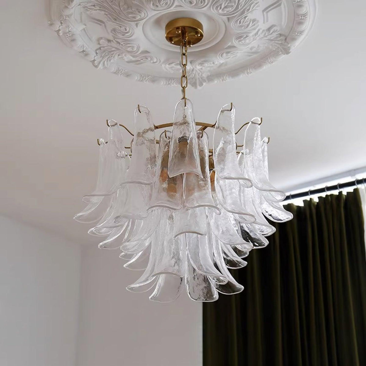 Elvess Kroonluchter Murano-glasblad Goudkleurig