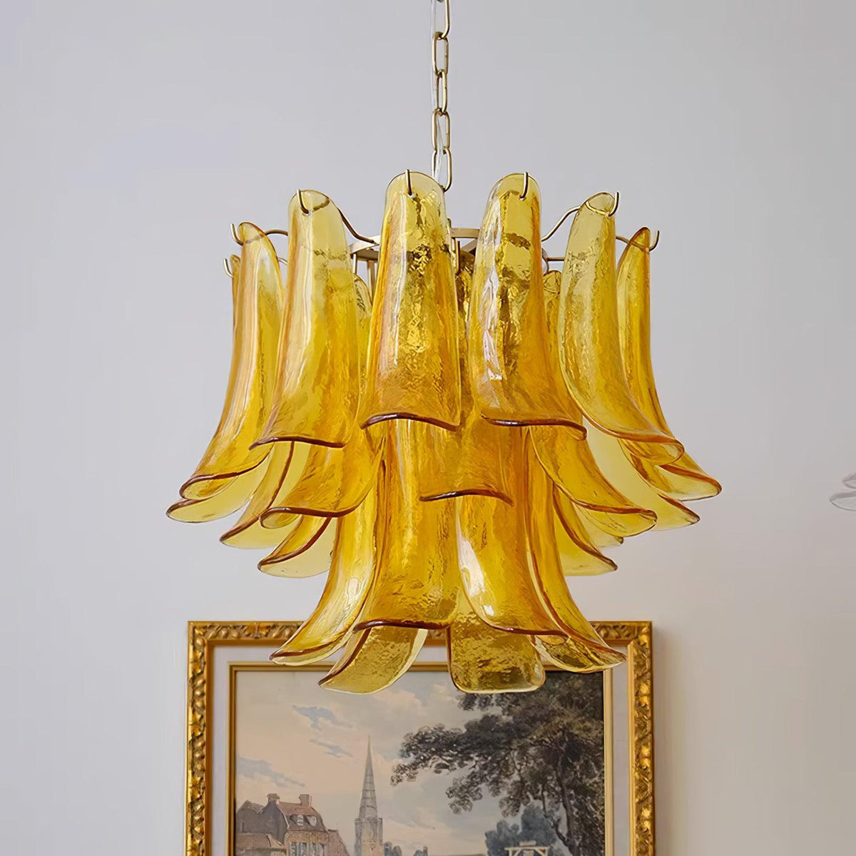 Elvess Kroonluchter Murano-glasblad Goudkleurig