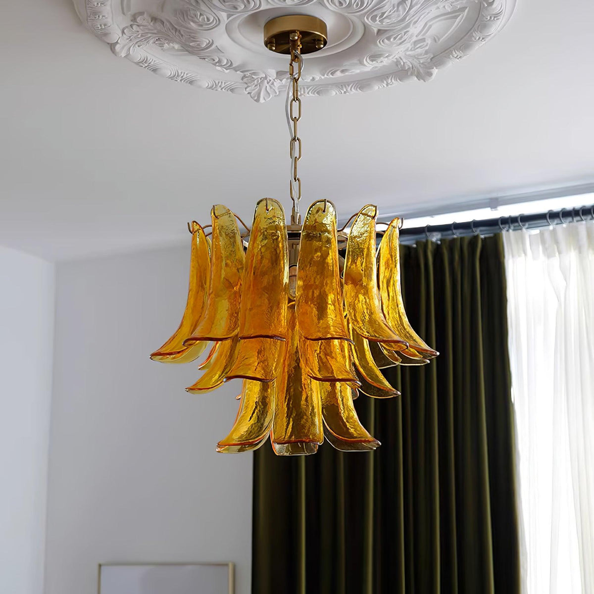 Elvess Kroonluchter Murano-glasblad Goudkleurig