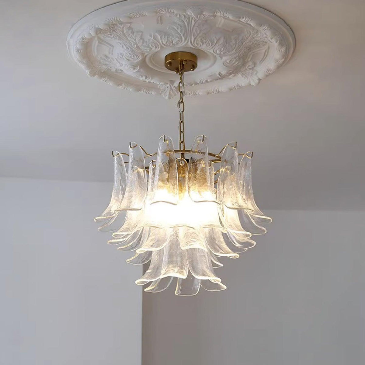 Elvess Kroonluchter Murano-glasblad Goudkleurig
