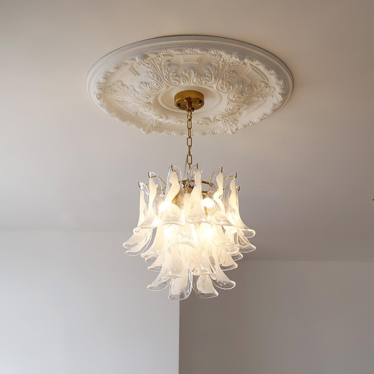 Elvess Kroonluchter Murano-glasblad Goudkleurig