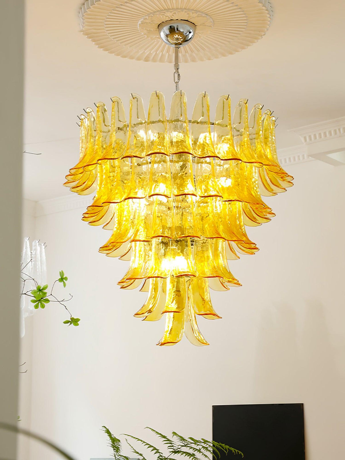 Elvess Kroonluchter Murano-glasblad Goudkleurig