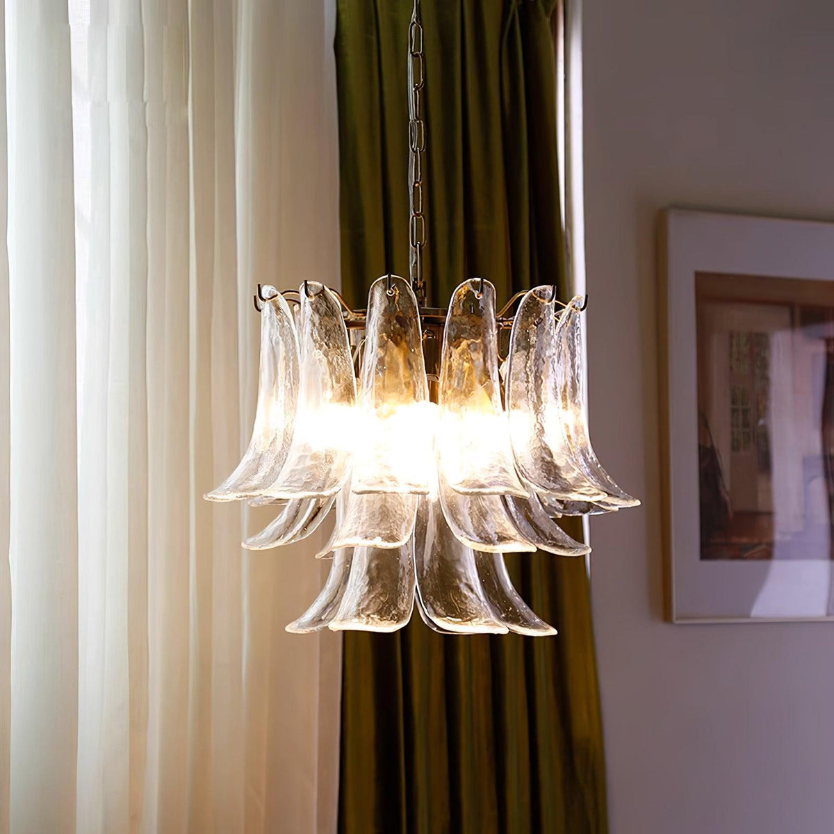 Elvess Kroonluchter Murano-glasblad Goudkleurig