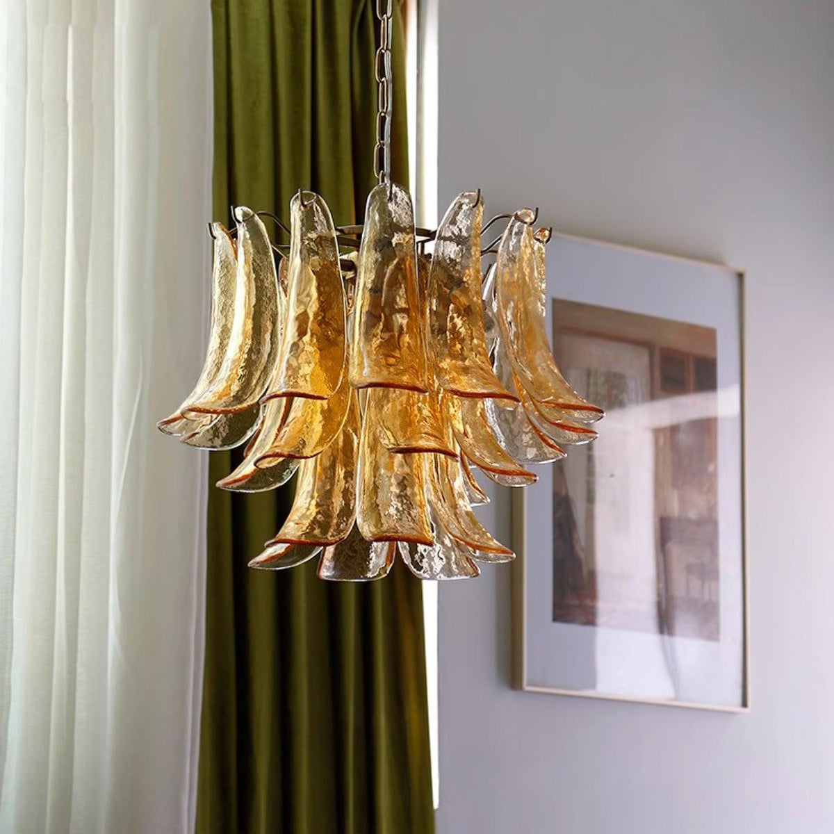 Elvess Kroonluchter Murano-glasblad Goudkleurig