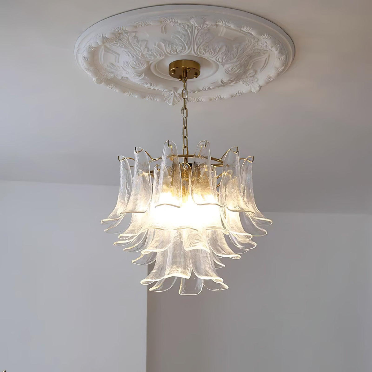 Elvess Kroonluchter Murano-glasblad Goudkleurig