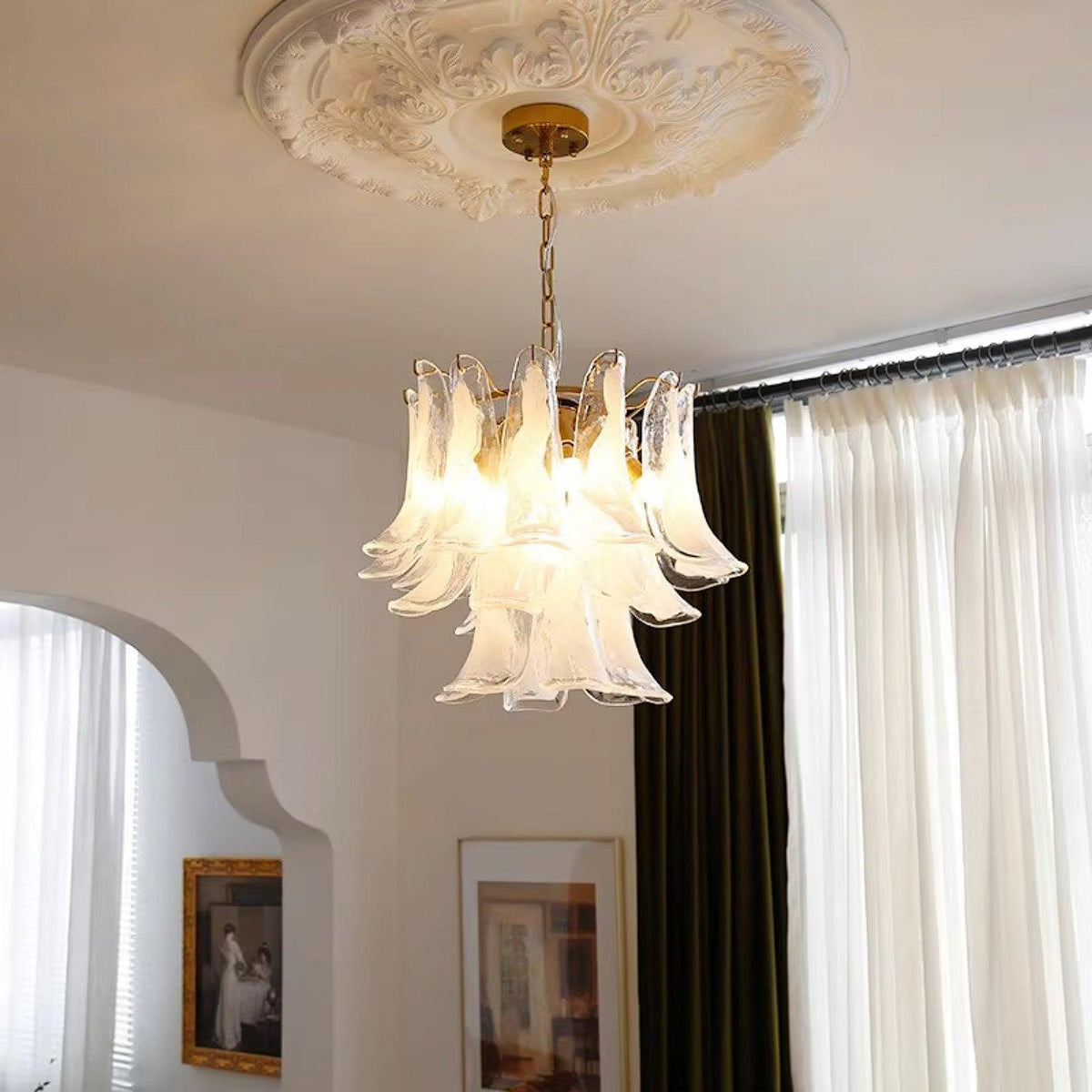 Elvess Kroonluchter Murano-glasblad Goudkleurig