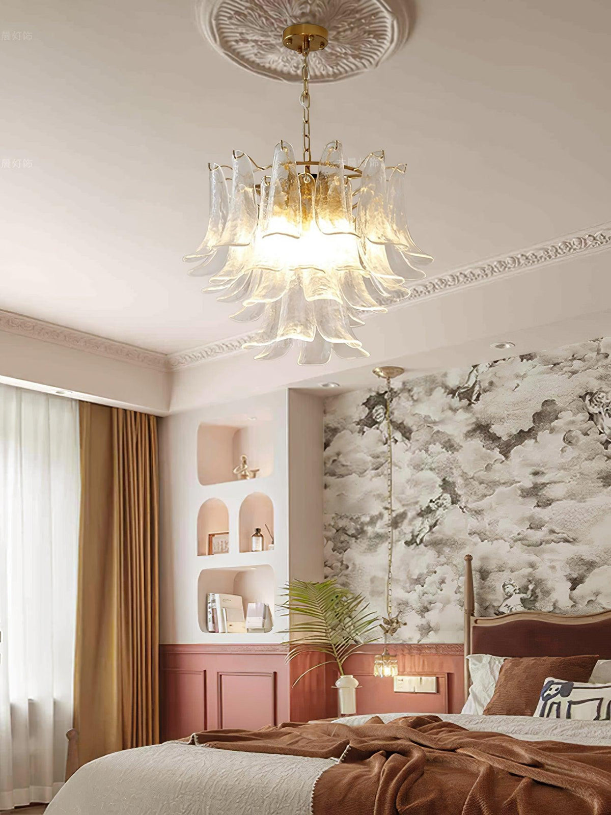 Elvess Kroonluchter Murano-glasblad Goudkleurig