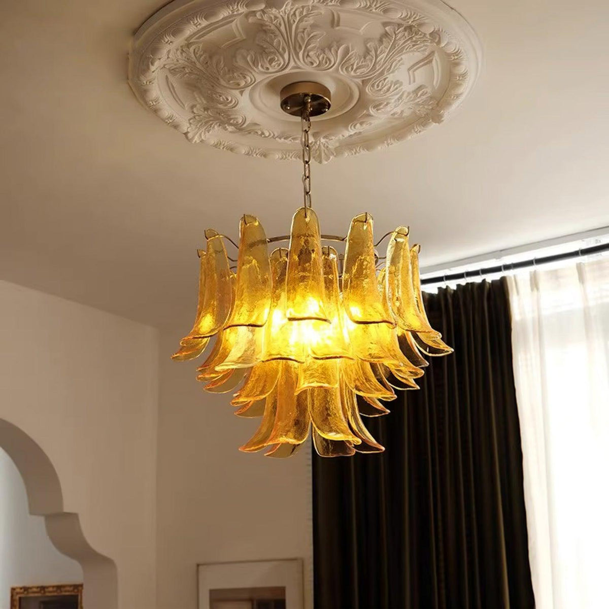 Elvess Kroonluchter Murano-glasblad Goudkleurig