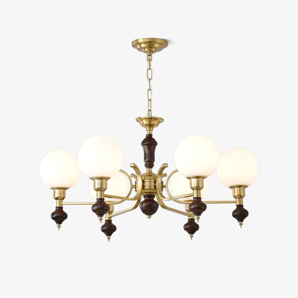 Nesvin Kroonluchter Hout & messing bollen Orb