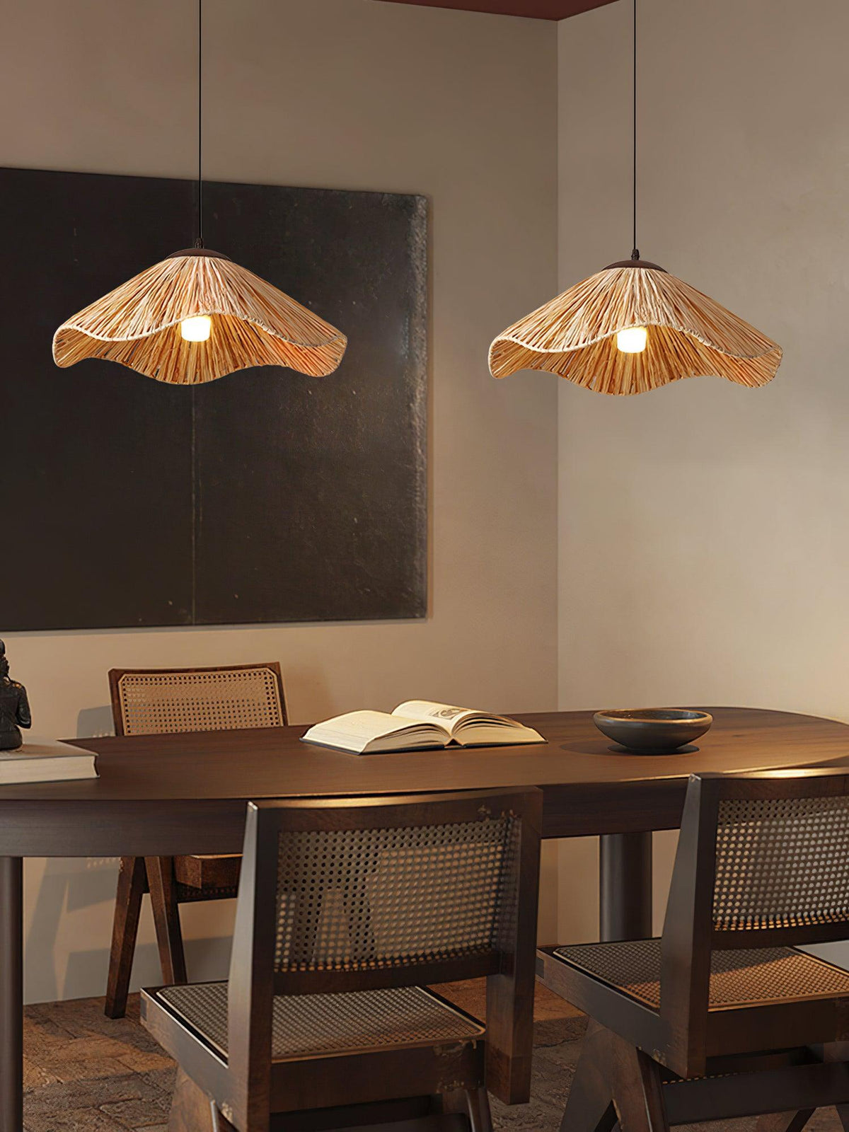 Falinor hanglamp met natuurlijk riet in bohemian stijl
