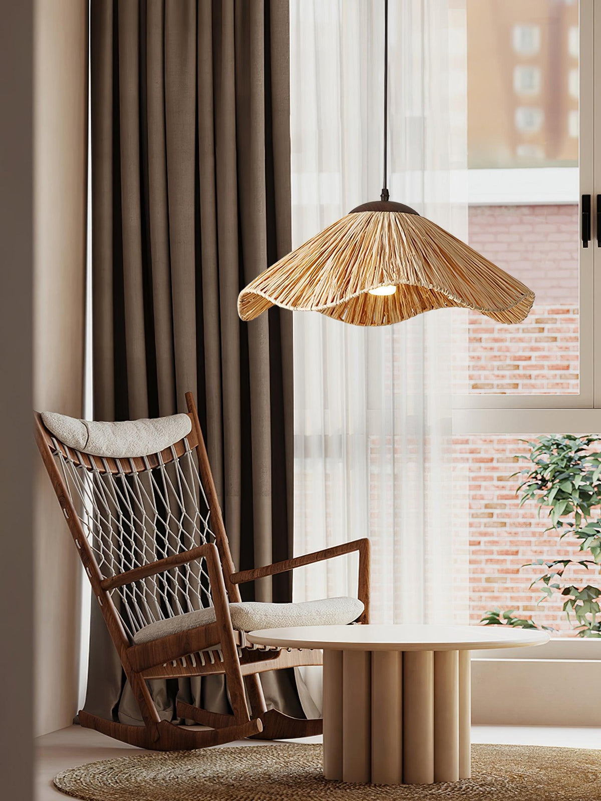 Falinor hanglamp met natuurlijk riet in bohemian stijl