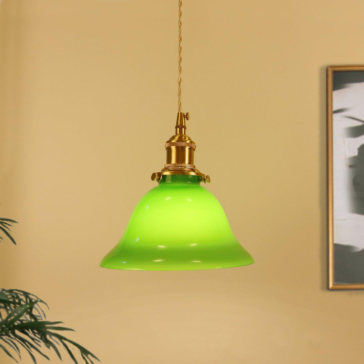 Jovanth Retro hanglamp in messing met groene afwerking