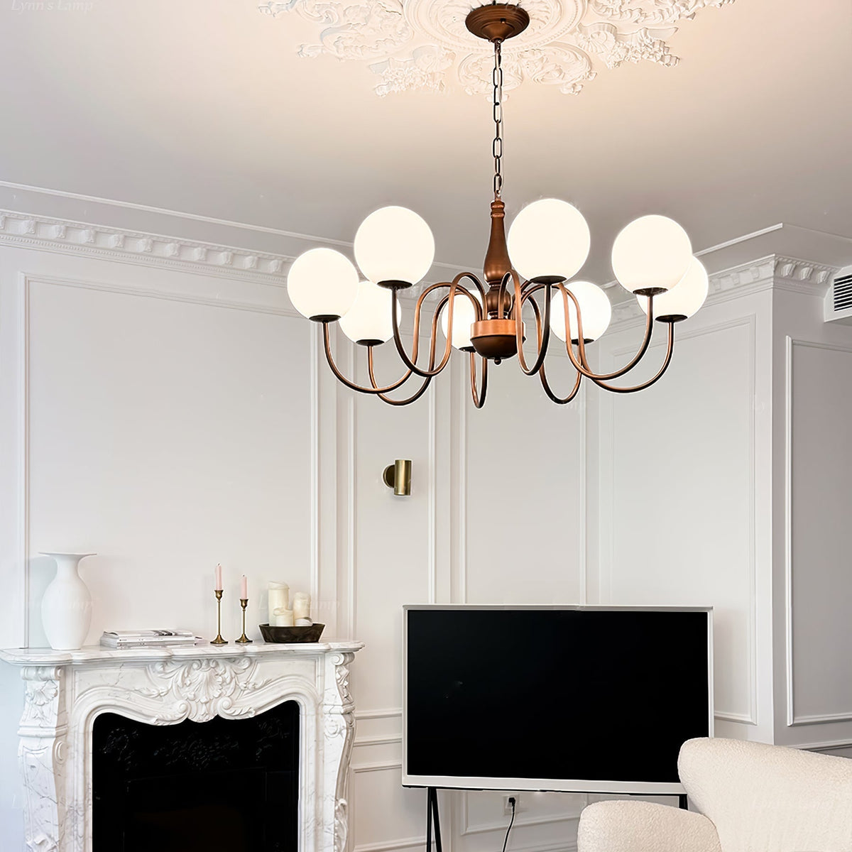 Grelor Kroonluchter koper & glas Grove Ball