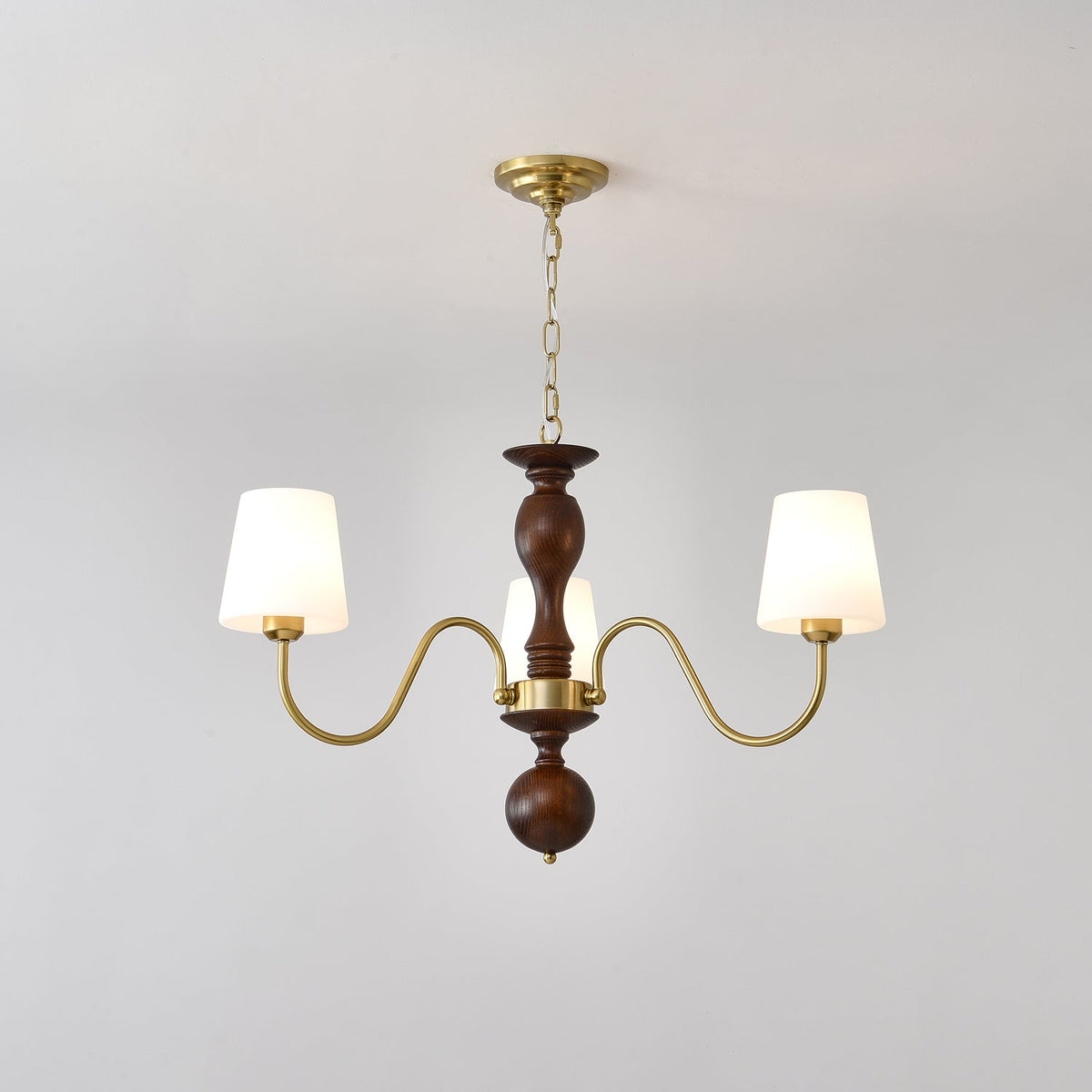 Vivena Kroonluchter messing Hout Rustiek Vintage