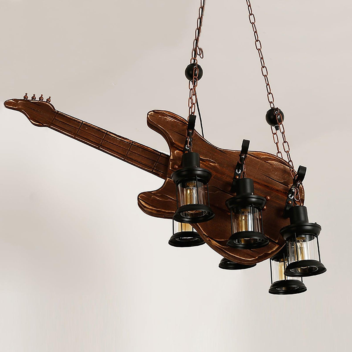 Elvisette hanglamp gitaarvorm rustiek walnoot hout vintage