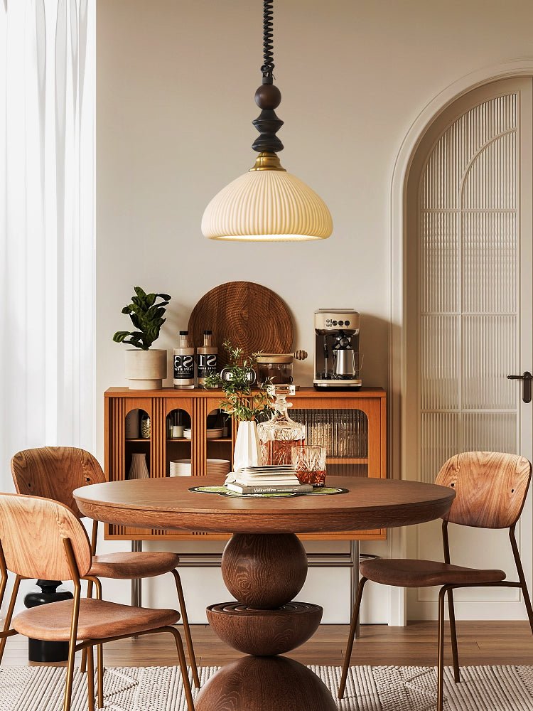 Halcyon Moderne hanglamp van hout met minimalistische boog
