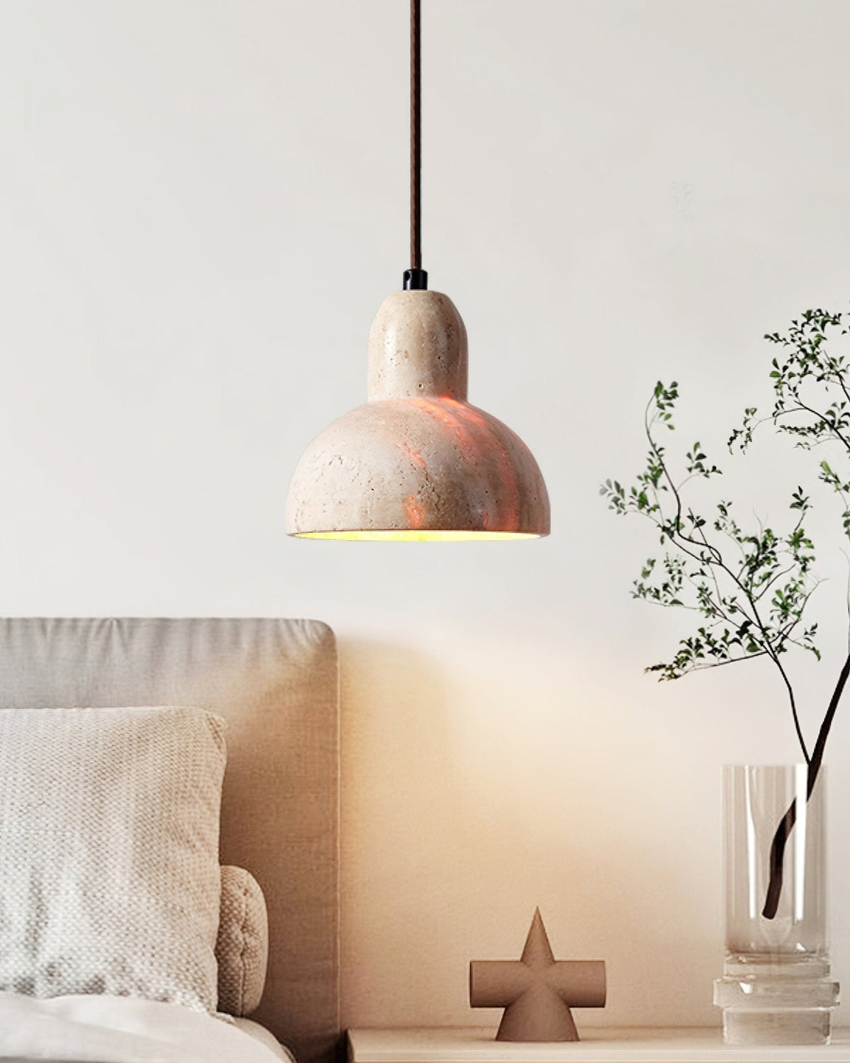 Aklan koepelvormige Shade travertin hanglamp