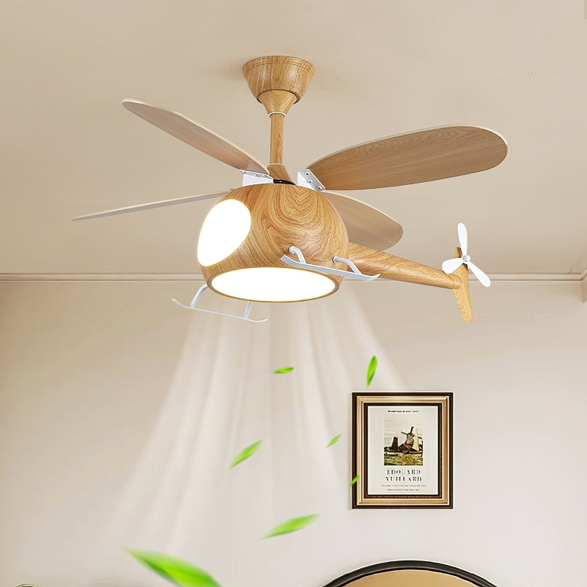 Aviara Moderne plafondventilator met verlichting van walnoothout voor kinderen