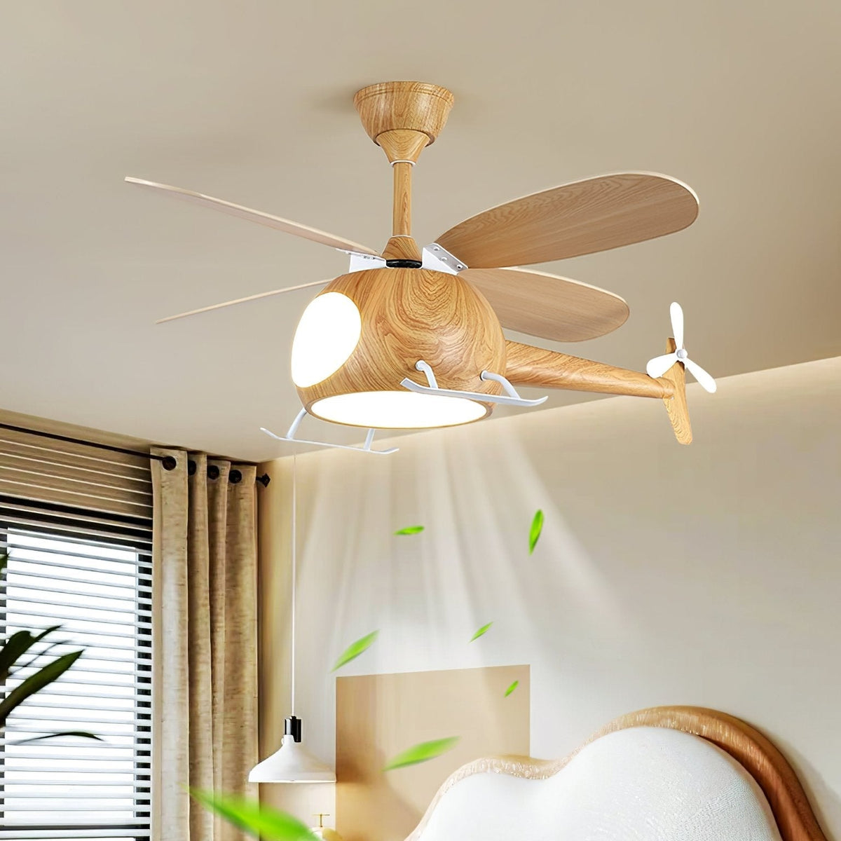 Aviara Moderne plafondventilator met verlichting van walnoothout voor kinderen
