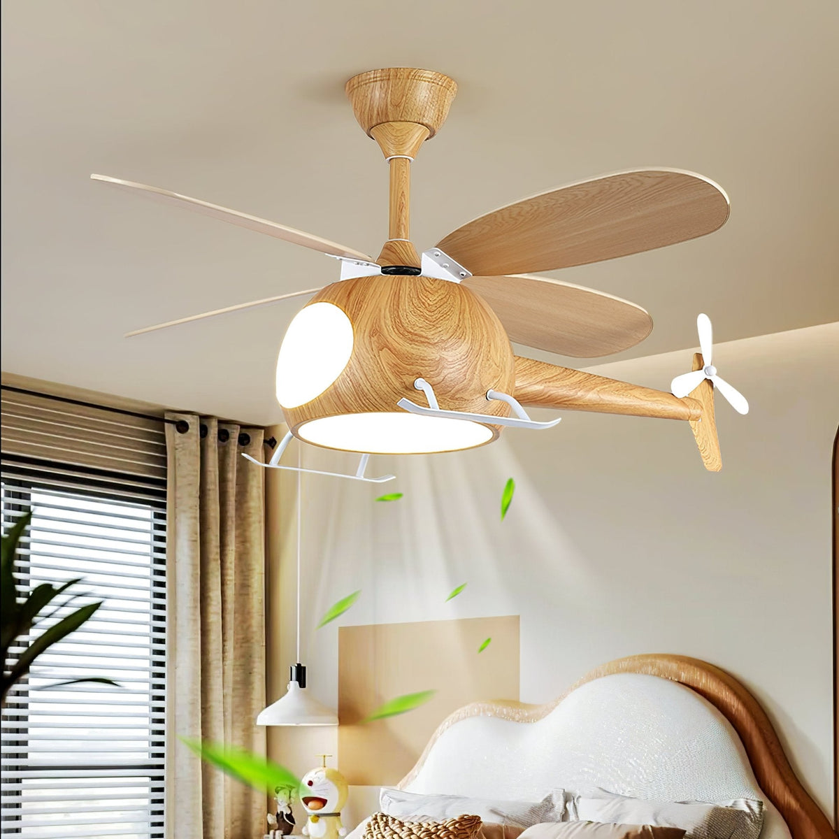 Aviara Moderne plafondventilator met verlichting van walnoothout voor kinderen
