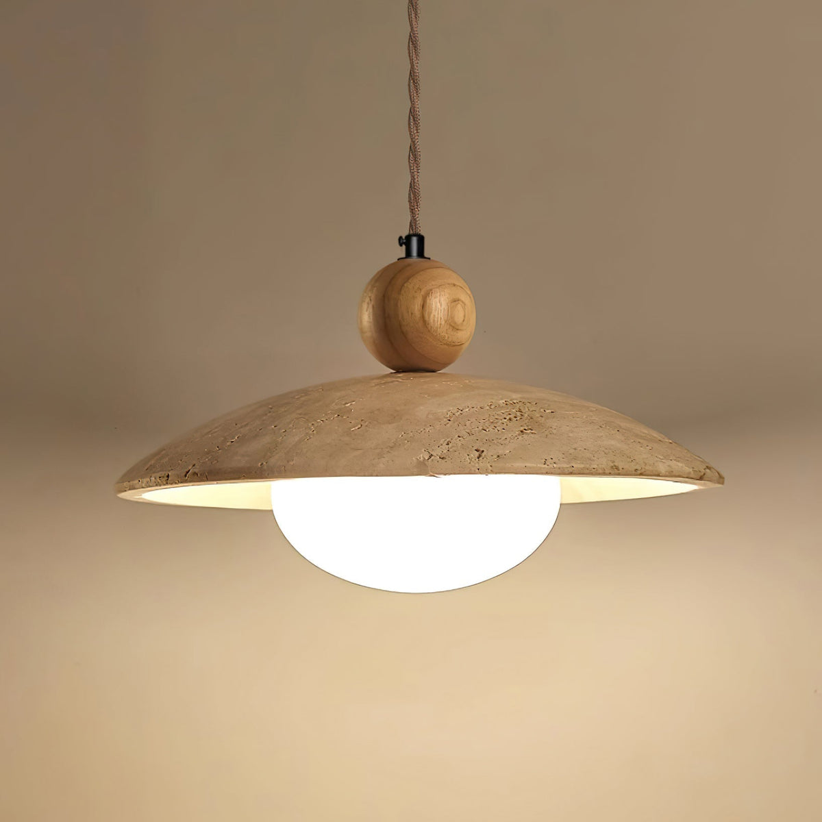 Travaro travertin hanglamp met houten accent