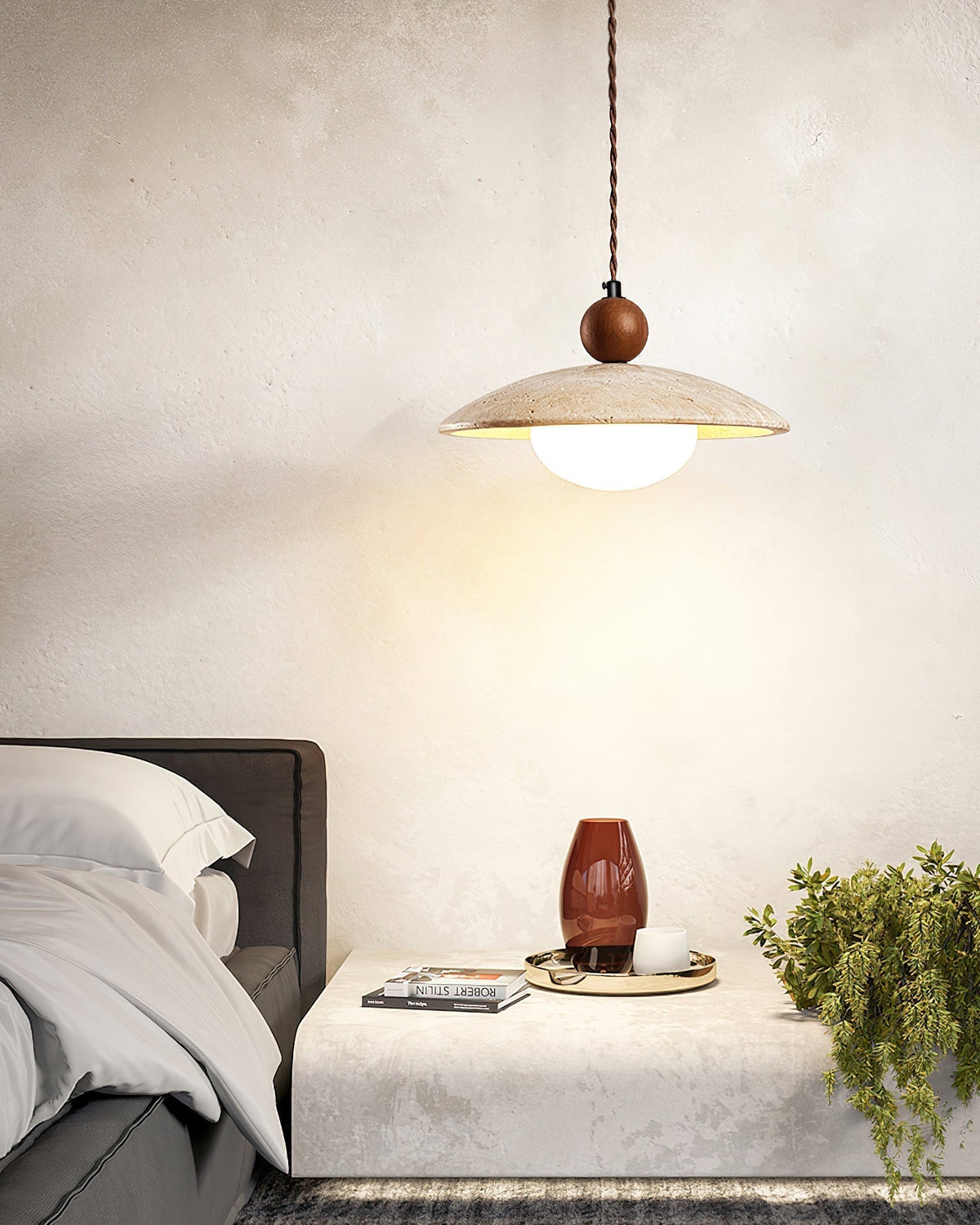Travaro travertin hanglamp met houten accent