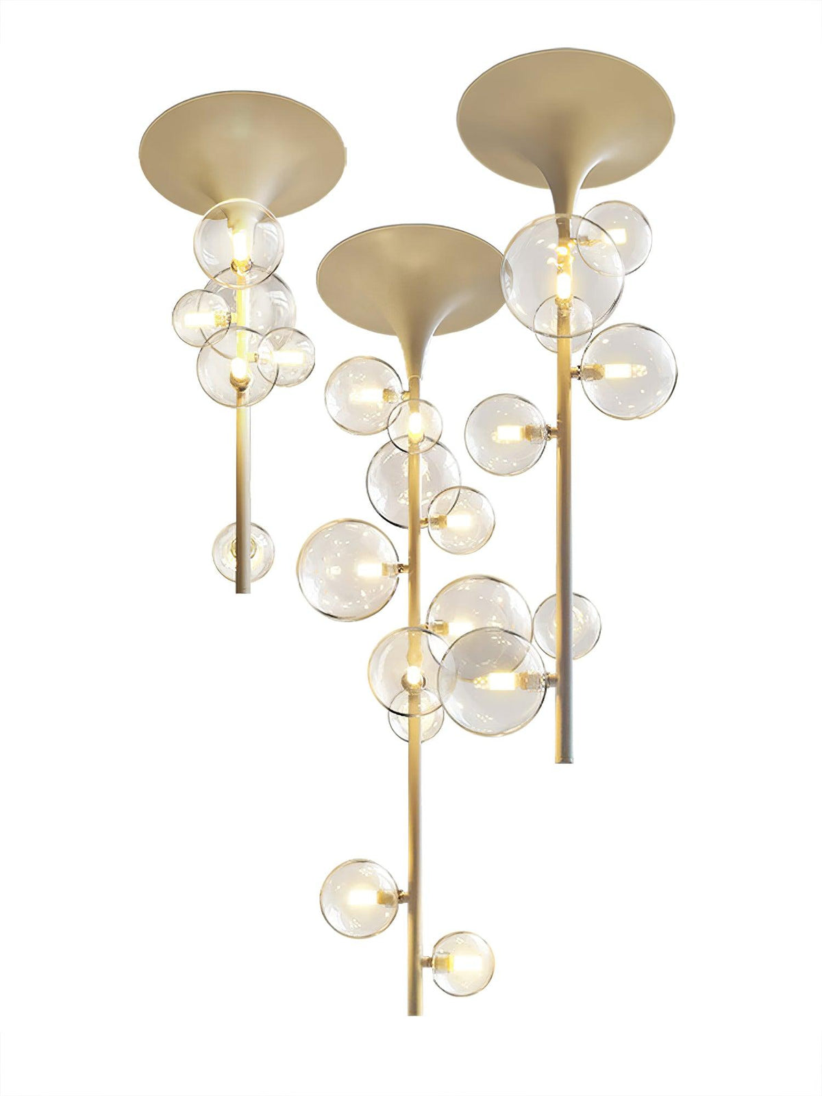 Celeina hanglamp van messing met cascaderend glas voor de gang