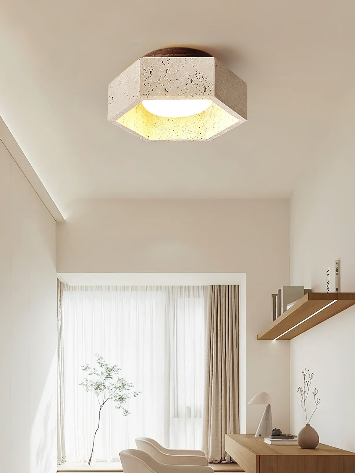 Noriaine plafondlamp van geel travertin