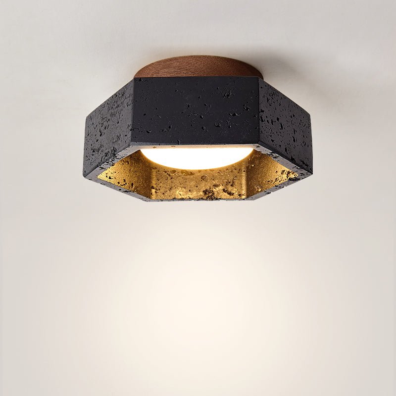 Hexara Zeshoekige plafondlamp van Zwart travertin