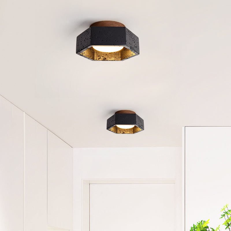Hexara Zeshoekige plafondlamp van Zwart travertin