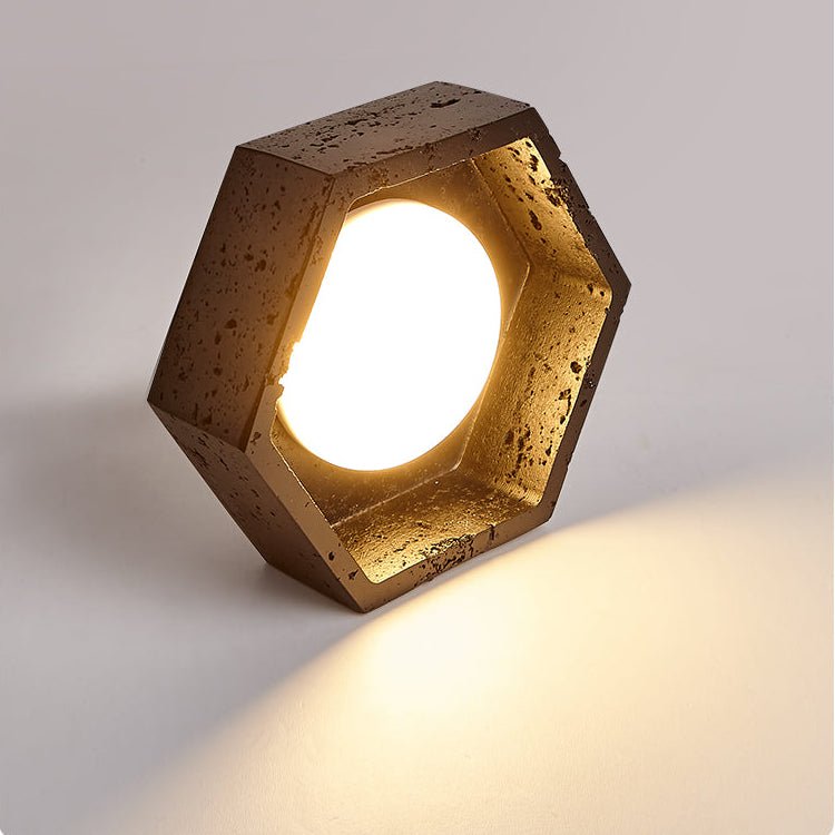 Hexara Zeshoekige plafondlamp van Zwart travertin