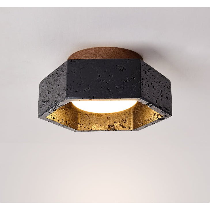 Hexara Zeshoekige plafondlamp van Zwart travertin